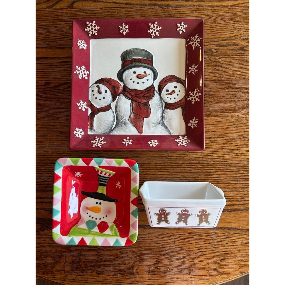 Assortment of 3 Christmas Dishes - Serving Tray, Candy/Treats And Oven Bake EUC